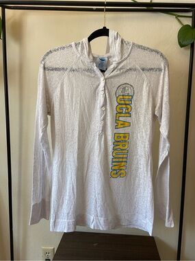 NCAA UCLA Bruins White Hooded Long Sleeve Henley with Blue & Gold Logo